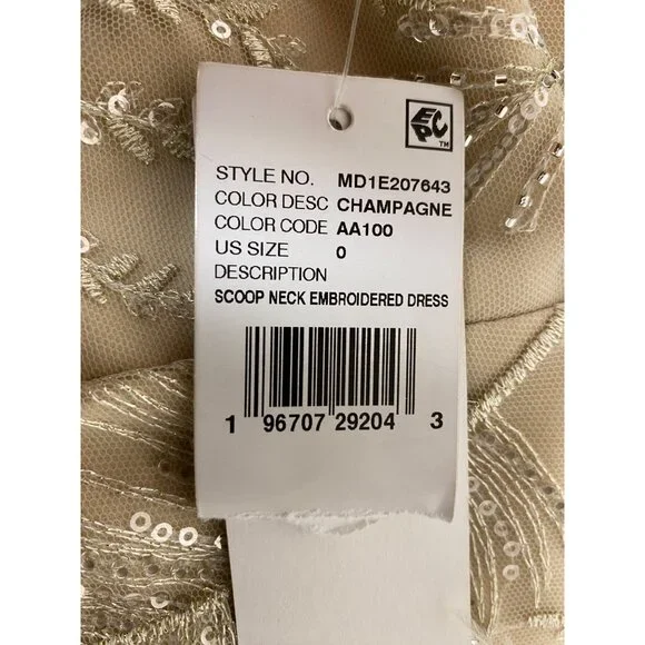 Aidan Mattox Women's Champagne Square Neck Sleeveless Zippered Feather Dress  NWT